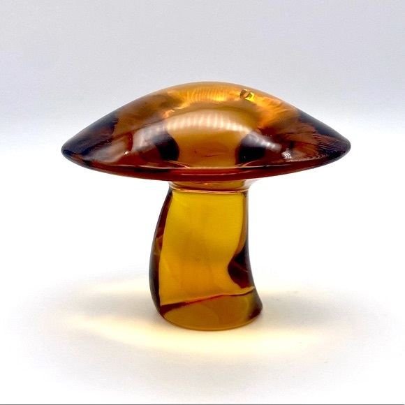 Vintage 3” Viking amber glass mushroom